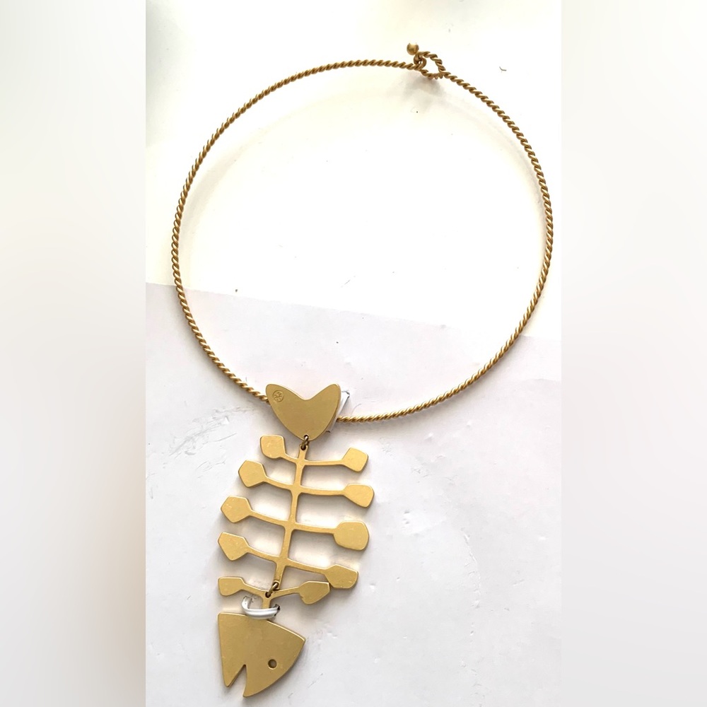 New Tory Burch Fish Statement Gold Necklace